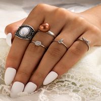 Hot Selling Retro Turquoise Ring Diamond-studded Pearl Joint Ring 5-piece Set main image 2