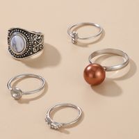 Hot Selling Retro Turquoise Ring Diamond-studded Pearl Joint Ring 5-piece Set main image 3