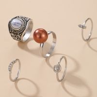 Hot Selling Retro Turquoise Ring Diamond-studded Pearl Joint Ring 5-piece Set main image 5