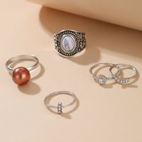 Hot Selling Retro Turquoise Ring Diamond-studded Pearl Joint Ring 5-piece Set main image 6