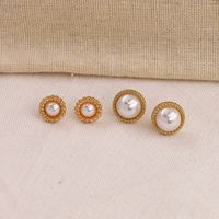 New  Set 2 Pairs Of Metal Inlaid White Pearl Stud Earrings main image 3