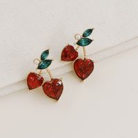 New Fashion Fashion  Metal Diamond-studded Fruit Cherry Earrings main image 3