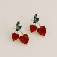 New Fashion Fashion  Metal Diamond-studded Fruit Cherry Earrings main image 4