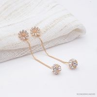Korean Flower Crystal Ball Tassel Long  Earrings Wholesale main image 1
