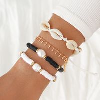 Pulsera De Perlas Hecha A Mano Con Cuentas En Forma De Imitación Pulsera Tejida De Concha Natural Conjunto De 4 Piezas Los Mismos Pendientes Para Pareja main image 1