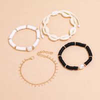 Handmade Beaded Imitation Shaped Pearl Bracelet Natural Shell Woven Bracelet 4-piece Set Same Earrings For Couple main image 5