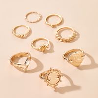 Hot Selling Golden Personality Disc Love Chinese Knot Ring Geometric Chain Heart-shaped 8-piece Ring sku image 1