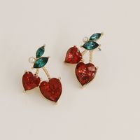 New Fashion Fashion  Metal Diamond-studded Fruit Cherry Earrings sku image 1