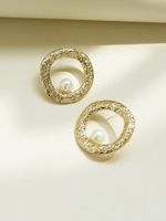 Hot Selling Popular Metal Texture Pearl Earrings Wholesale sku image 1
