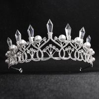 Hot Selling Fashion Bridal Headdress Retro Crystal Column Pearl Big Crown Headhair sku image 1