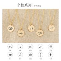 New Lettering Simple Stainless Steel Geometric Round Pendant Rose Gold Necklace main image 4