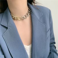 Fashion Exaggerated Gold And Silver Double Color Wide Chain Clavicle Chain Simple Thick Chain Short Necklace For Women main image 6