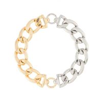 Mode Übertrieben Gold Und Silber Zweifarbig Breite Kette Schlüsselbeinkette Einfache Dicke Kette Kurze Halskette Für Frauen main image 3