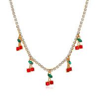 New Single Row Micro-embellished Diamond Rhinestone Cherry Tennis Chain Cherry Pendant For Women main image 2