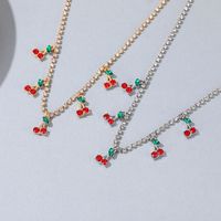 New Single Row Micro-embellished Diamond Rhinestone Cherry Tennis Chain Cherry Pendant For Women main image 4