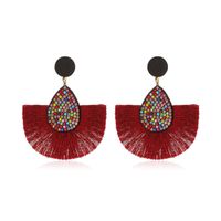 New Retro Exaggerated Colored Diamond Bohemian Creative Fan-shaped Tassel Earrings Wholesale main image 1