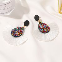 New Retro Exaggerated Colored Diamond Bohemian Creative Fan-shaped Tassel Earrings Wholesale main image 5