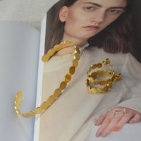Fashion Retro Minimalist Oval Stitching Titanium Steel Earrings Bracelet Set For Women main image 1
