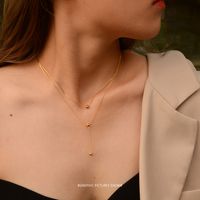 Modische Neue Trend Minimalistische Doppelschicht Tragen Runde Perle Titan Stahl 18 Karat Echtes Gold Halskette Für Frauen main image 5