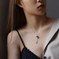 Niche Fashion Emerald Tassel Titanium Steel Pendant Necklace For Women main image 6