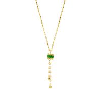 Niche Fashion Emerald Tassel Titanium Steel Pendant Necklace For Women main image 3