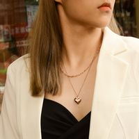 Fashion Retro Niche Double-layer Peach Heart Pendant Titanium Steel Plated 18k Necklace For Women main image 4