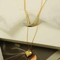 Fashion Retro Niche Double-layer Peach Heart Pendant Titanium Steel Plated 18k Necklace For Women main image 5