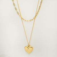 Fashion Retro Niche Double-layer Peach Heart Pendant Titanium Steel Plated 18k Necklace For Women main image 6