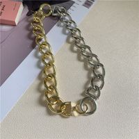 Mode Übertrieben Gold Und Silber Zweifarbig Breite Kette Schlüsselbeinkette Einfache Dicke Kette Kurze Halskette Für Frauen sku image 2