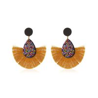 New Retro Exaggerated Colored Diamond Bohemian Creative Fan-shaped Tassel Earrings Wholesale sku image 2