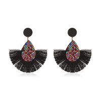 New Retro Exaggerated Colored Diamond Bohemian Creative Fan-shaped Tassel Earrings Wholesale sku image 3