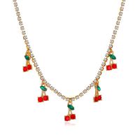 New Single Row Micro-embellished Diamond Rhinestone Cherry Tennis Chain Cherry Pendant For Women sku image 1