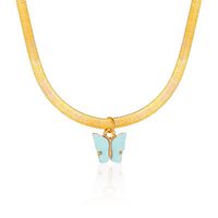 New Fashion Colorful Butterfly Simple Snake Bone Chain Alloy Necklace For Women sku image 4