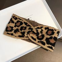 Leopard Print Knitting Retro Wide-brim Sports Hair Hoop Headband sku image 2