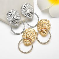 Boucles D&#39;oreilles De Personnalité De Style Rétro Géométrique Tête De Lion Exagérée Pour Femmes main image 1