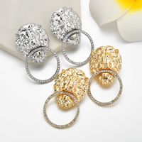 Exaggerated Lion Head Geometric Retro Style Personality Stud Earrings For Women main image 2