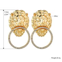 Exaggerated Lion Head Geometric Retro Style Personality Stud Earrings For Women main image 6