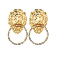 Exaggerated Lion Head Geometric Retro Style Personality Stud Earrings For Women main image 7