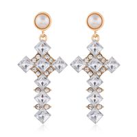 Fashion Metal Bright Gemstone Cross Exaggerated  Earrings sku image 1