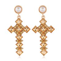 Fashion Metal Bright Gemstone Cross Exaggerated  Earrings sku image 3