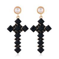 Fashion Metal Bright Gemstone Cross Exaggerated  Earrings sku image 4