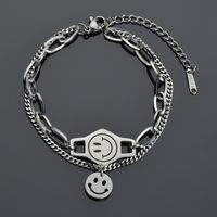 Fashion Smiley Face Round  Retro Stitching Chain Wild Double-layer Stainless Steel Bracelet For Women main image 2