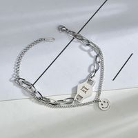 Fashion Smiley Face Round  Retro Stitching Chain Wild Double-layer Stainless Steel Bracelet For Women main image 3