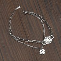 Fashion Smiley Face Round  Retro Stitching Chain Wild Double-layer Stainless Steel Bracelet For Women main image 4