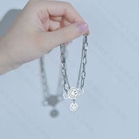 Fashion Smiley Face Round  Retro Stitching Chain Wild Double-layer Stainless Steel Bracelet For Women main image 5