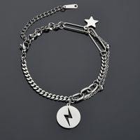Hip-hop Five-pointed Star Niche Retro Stainless Steel Round  Pendant Bracelet main image 1