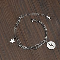 Hip-hop Five-pointed Star Niche Retro Stainless Steel Round  Pendant Bracelet main image 4