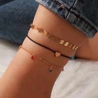 Hot Selling Simple Love Candy Color Diamond Disc Heart-shaped Anklets main image 2