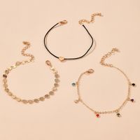 Hot Selling Simple Love Candy Color Diamond Disc Heart-shaped Anklets main image 6