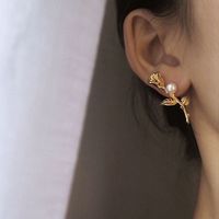 New Korean Fashion Rose Pearl Diamond Circle Pearl Alloy Pendant Earrings main image 6